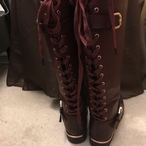 Burgundy lace up boots